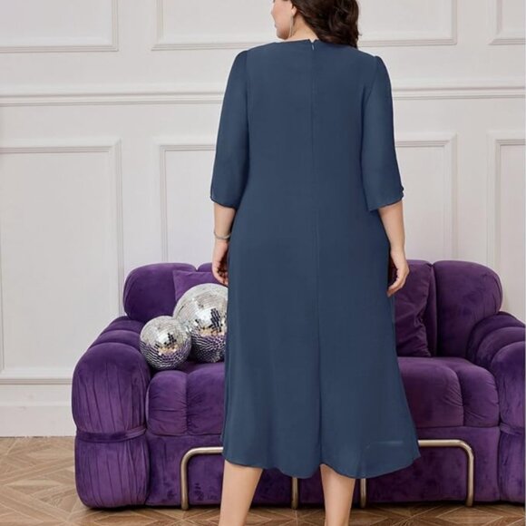 Hanna Nikole Ruffle 3/4 Sleeve Wedding Guest High Low Hem Dress (Grey Blue, XL) - Picture 4 of 4